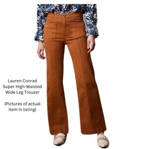 LC Lauren Conrad Super High-Waisted Wide Leg Trouser Jeans Brown Rust Size 18